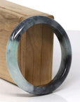 Baikalla Natural Black Wuji W/ Light Green Patches Jadeite Jade "Half Round" Bangle Bracelet (57.9mm) 