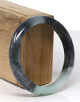 Baikalla Natural Black Wuji W/ Light Green Patches Jadeite Jade "Half Round" Bangle Bracelet (57.9mm) 