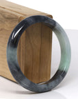 Baikalla Natural Black Wuji W/ Light Green Patches Jadeite Jade "Half Round" Bangle Bracelet (57.9mm) 