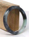 Baikalla Natural Black Wuji W/ Light Green Patches Jadeite Jade "Half Round" Bangle Bracelet (57.9mm) 