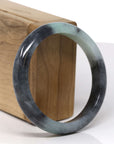 Baikalla Natural Black Wuji W/ Light Green Patches Jadeite Jade "Half Round" Bangle Bracelet (57.9mm) 