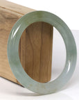 High-End Natural Icy Green W/ Yellow-Green Patch & Sajin (Golden Dust) "Traditional Round" Jadeite Jade Bangle Bracelet (57.5mm) 