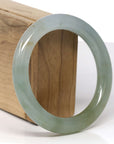 High-End Natural Icy Green W/ Yellow-Green Patch & Sajin (Golden Dust) "Traditional Round" Jadeite Jade Bangle Bracelet (57.5mm) 