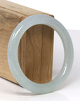 High-End Natural Icy Light Green Jadeite Jade "Traditional Round" Bangle Bracelet (55.1mm) 
