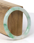High-End Natural Icy Vibrant Green & Sajin (Golden Dust) "Traditional Round" Jadeite Jade Bangle Bracelet (56.2mm) 