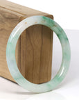High-End Natural Icy Vibrant Green & Sajin (Golden Dust) "Traditional Round" Jadeite Jade Bangle Bracelet (56.2mm) 