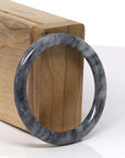 Baikalla Natural Black Wuji "Traditional Round" Jadeite Jade Bangle Bracelet (51.7mm) 