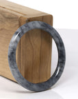 Baikalla Natural Black Wuji "Traditional Round" Jadeite Jade Bangle Bracelet (51.7mm) 