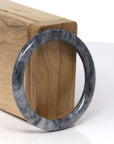 Baikalla Natural Black Wuji "Traditional Round" Jadeite Jade Bangle Bracelet (51.7mm) 