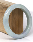 Baikalla Natural Light Green W/ Blue-Lavender Patches Jadeite Jade "Half Round" Bangle Bracelet (59.1mm) 