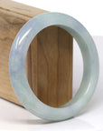 Baikalla Natural Light Green W/ Blue-Lavender Patches Jadeite Jade "Half Round" Bangle Bracelet (59.1mm) 