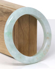 Baikalla Natural Light Apple-Green W/ Sajin (Golden Dust) Jadeite Jade "Half Round" Bangle Bracelet (57.4mm) 