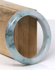Baikalla Natural Blue-Green Flower Jadeite Jade "Half Round" Bangle Bracelet (57.5mm) 
