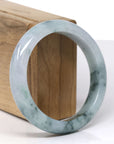 Baikalla Natural Blue-Green Flower Jadeite Jade "Half Round" Bangle Bracelet (57.5mm) 