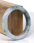 Baikalla Natural Blue-Green Flower Jadeite Jade "Half Round" Bangle Bracelet (57.5mm) 