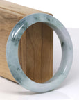Baikalla Natural Blue-Green Flower Jadeite Jade "Half Round" Bangle Bracelet (57.5mm) 