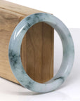 Baikalla Natural Blue-Green Flower Jadeite Jade "Half Round" Bangle Bracelet (57.5mm) 