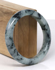 Baikalla Natural Deep Blue-Green Flower Jadeite Jade "Half Round" Bangle Bracelet (57.7mm) 