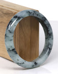 Baikalla Natural Deep Blue-Green Flower Jadeite Jade "Half Round" Bangle Bracelet (57.7mm) 