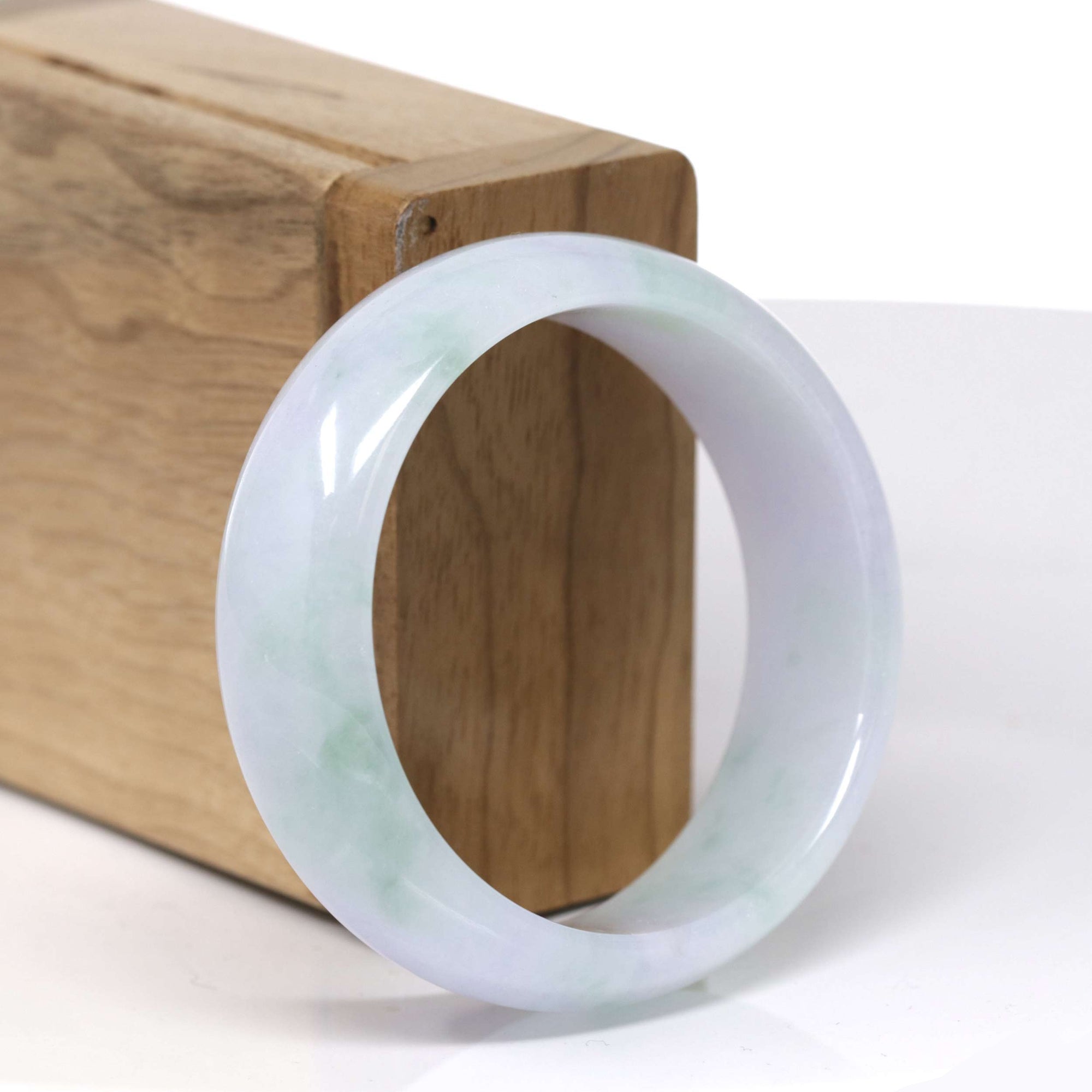 Baikalla Natural Icy Green &amp; Light Lavender Jadeite Jade "Half Round" Bangle Bracelet (52.2mm) 