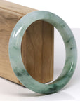 Baikalla Natural Icy Light Green W/ Deep Green Flower Jadeite Jade "Half Round" Bangle Bracelet (60.4mm) 