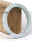 Baikalla Natural Light Blue-Green W/ Deep Green Flowers Jadeite Jade "Half Round" Bangle Bracelet (62.9mm) 