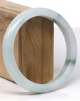Baikalla Natural Light Blue-Green W/ Deep Green Flowers Jadeite Jade "Half Round" Bangle Bracelet (62.9mm) 