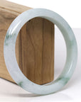 Baikalla Natural Light Blue-Green W/ Deep Green Flowers Jadeite Jade "Half Round" Bangle Bracelet (62.9mm) 