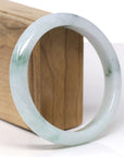 Baikalla Natural Light Blue-Green W/ Deep Green Flowers Jadeite Jade "Half Round" Bangle Bracelet (62.9mm) 