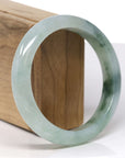 Baikalla Natural Icy Light Green W/ Deep Green Flowers Jadeite Jade "Half Round" Bangle Bracelet (60.4mm) 