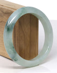 Baikalla Natural Icy Light Green W/ Deep Green Flowers Jadeite Jade "Half Round" Bangle Bracelet (60.4mm) 