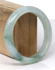 Baikalla Natural Icy Light Green W/ Deep Green Flowers Jadeite Jade "Half Round" Bangle Bracelet (60.4mm) 