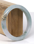 Baikalla Natural Light Blue-Green Jadeite Jade "Half Round" Bangle Bracelet W/ 18ky Gold Accent (61.1mm) 