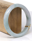 Baikalla Natural Light Blue-Green Jadeite Jade "Half Round" Bangle Bracelet W/ 18ky Gold Accent (61.1mm) 