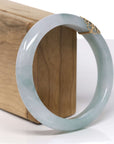 Baikalla Natural Light Blue-Green Jadeite Jade "Half Round" Bangle Bracelet W/ 18ky Gold Accent (61.1mm) 