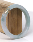 Baikalla Natural Light Blue-Green Jadeite Jade "Half Round" Bangle Bracelet W/ 18ky Gold Accent (61.1mm) 