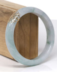 Baikalla Natural Light Blue-Green Jadeite Jade "Half Round" Bangle Bracelet W/ 18ky Gold Accent (61.1mm) 