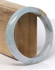 Baikalla Natural Light Blue-Green Jadeite Jade "Half Round" Bangle Bracelet W/ 18ky Gold Accent (61.1mm) 