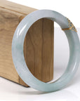 Baikalla Natural Light Blue-Green Jadeite Jade "Half Round" Bangle Bracelet W/ 18ky Gold Accent (61.1mm) 