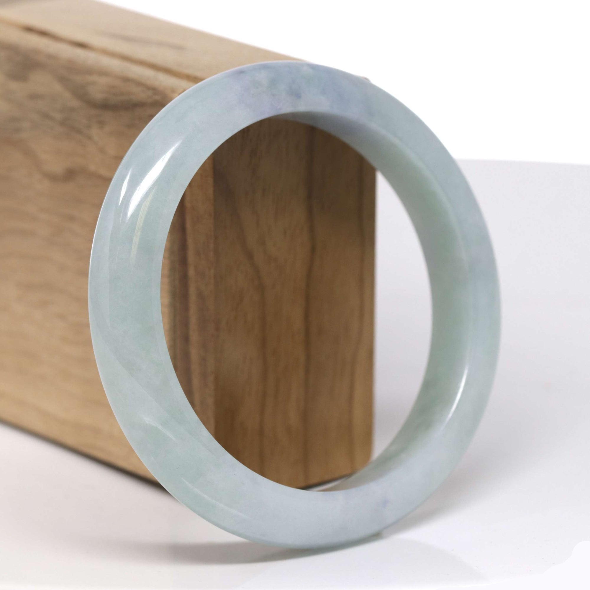 Baikalla Natural Light Blue-Green W/ Lavender Patch Jadeite Jade "Half Round" Bangle Bracelet (59.4mm) 