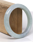 Baikalla Natural Light Blue-Green W/ Lavender Patch Jadeite Jade "Half Round" Bangle Bracelet (59.4mm) 