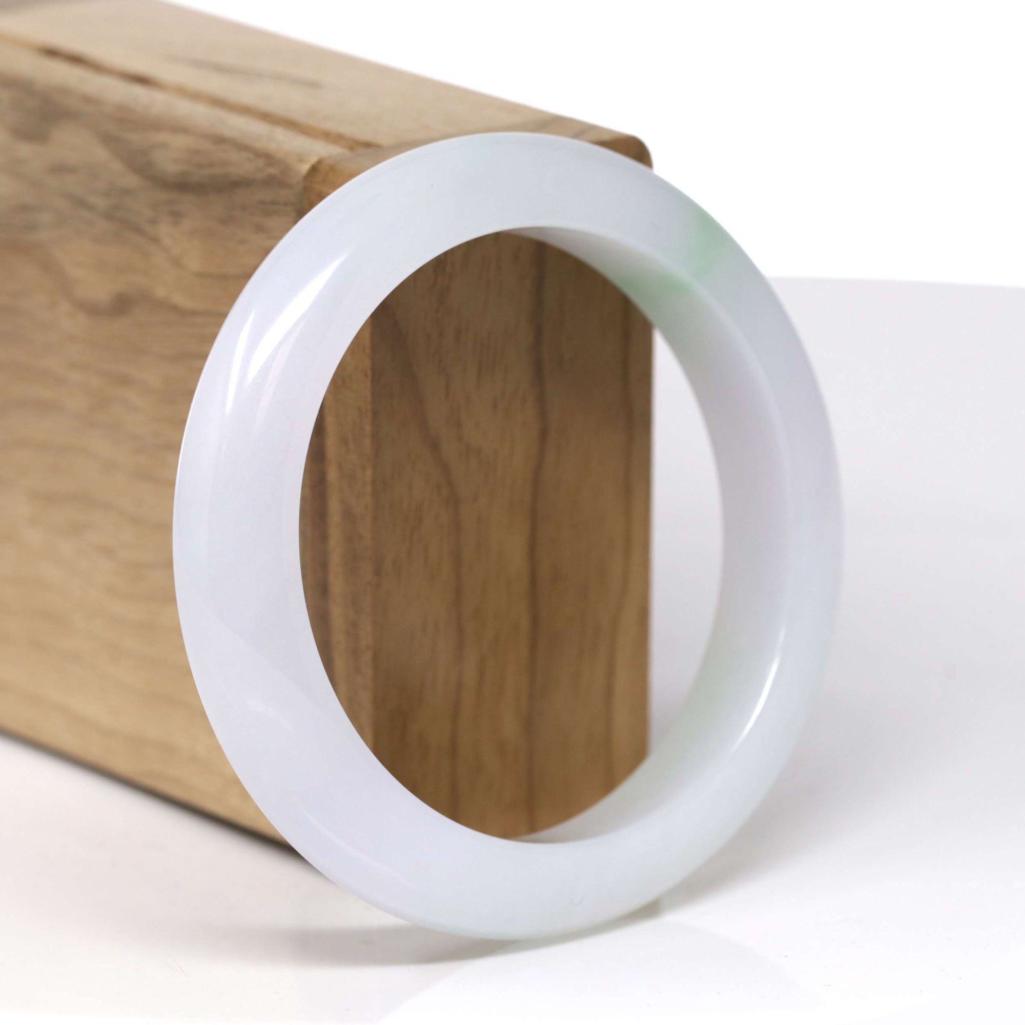 High-End Natural Icy Apple-Green Patches Jadeite Jade "Half Round" Bangle Bracelet (55.6mm) 