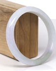 Baikalla Natural Icy Light Lavender W/ Oil-Green Patch Jadeite Jade "Half Round" Bangle Bracelet (62.9mm) 