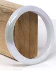 Baikalla Natural Icy Light Lavender W/ Oil-Green Patch Jadeite Jade "Half Round" Bangle Bracelet (62.9mm) 