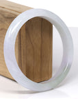 Baikalla Natural Icy Light Lavender W/ Oil-Green Patch Jadeite Jade "Half Round" Bangle Bracelet (62.9mm) 