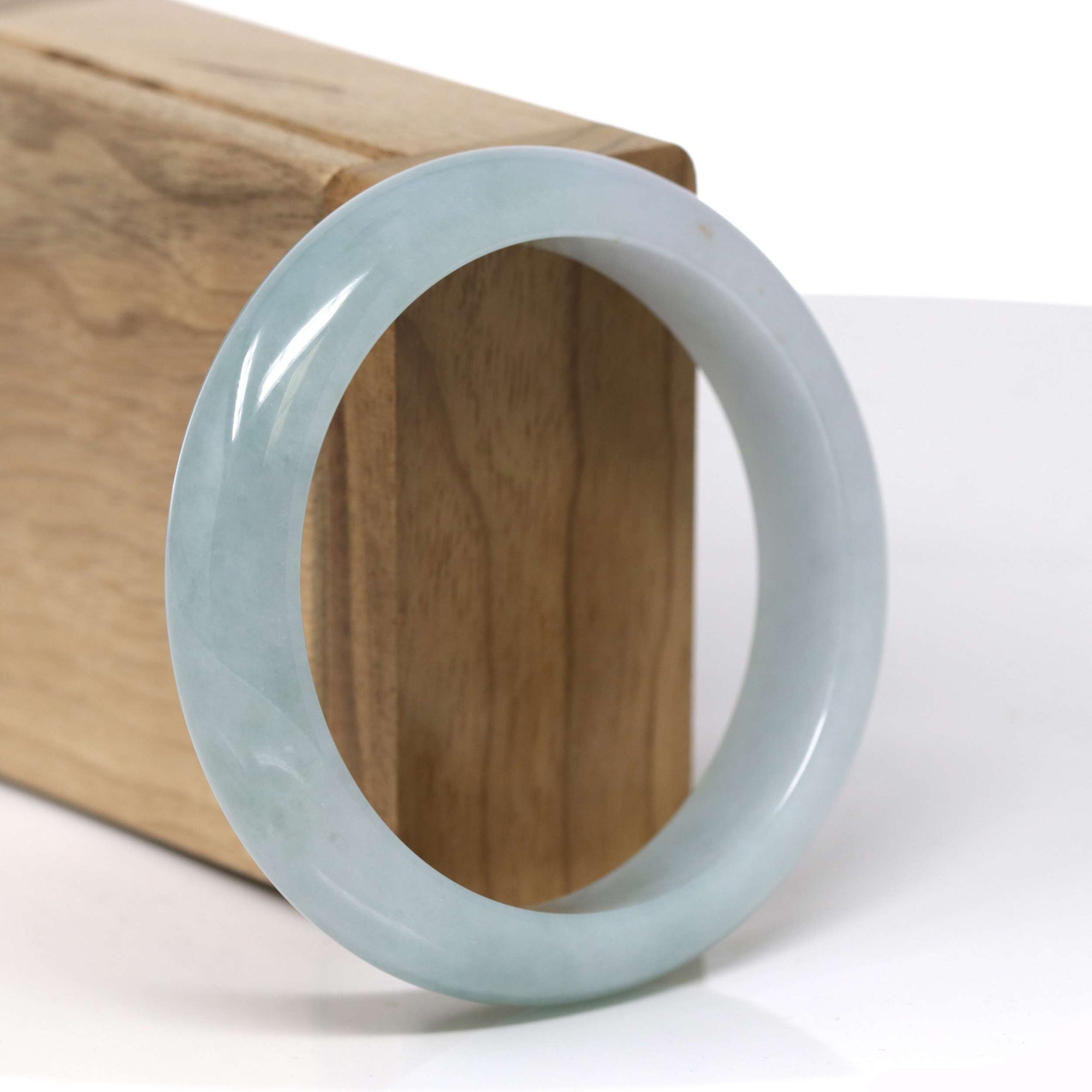 Baikalla Natural Light Blue-Green Jadeite Jade "Half Round" Bangle Bracelet (57mm) 