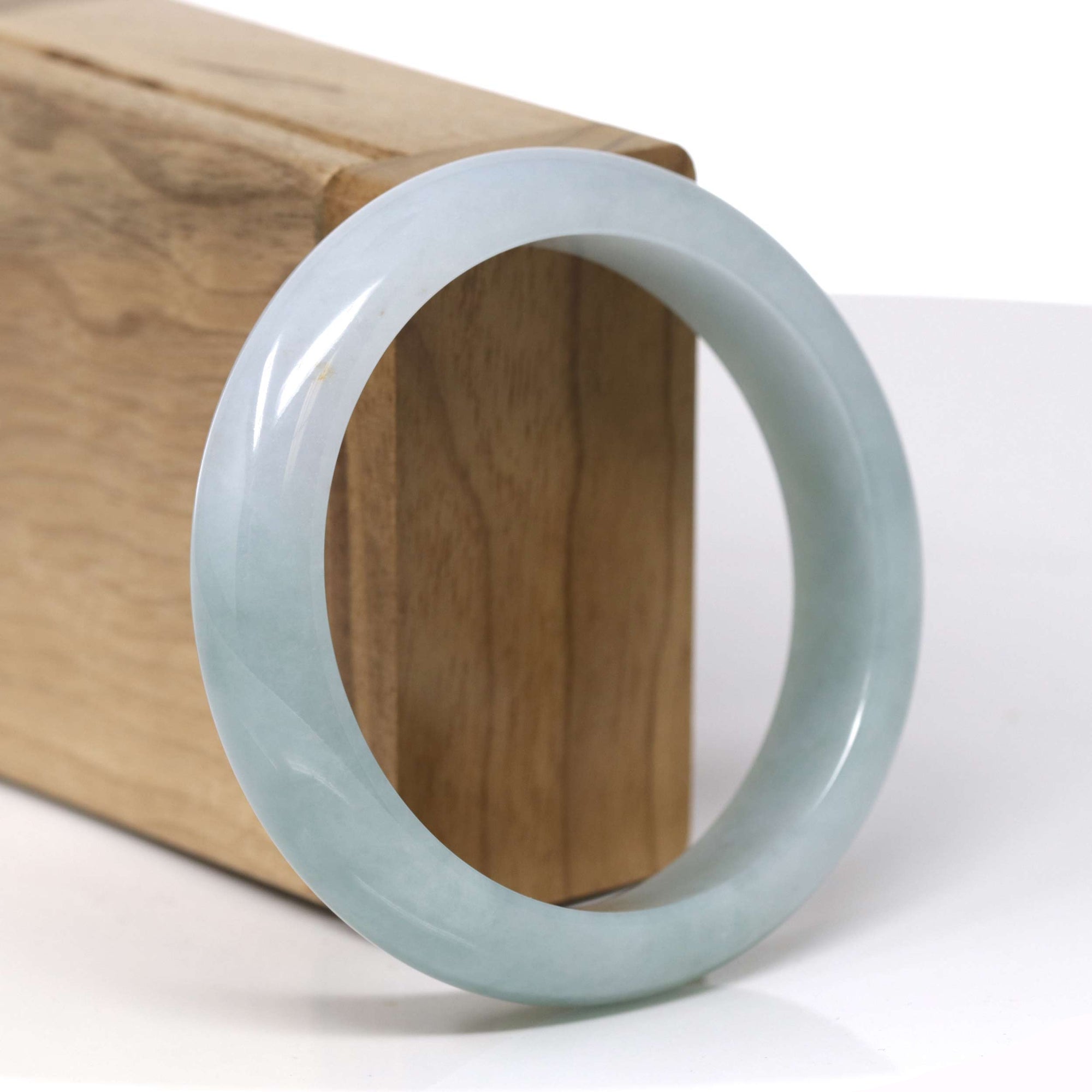 Baikalla Natural Light Blue-Green Jadeite Jade "Half Round" Bangle Bracelet (57mm) 