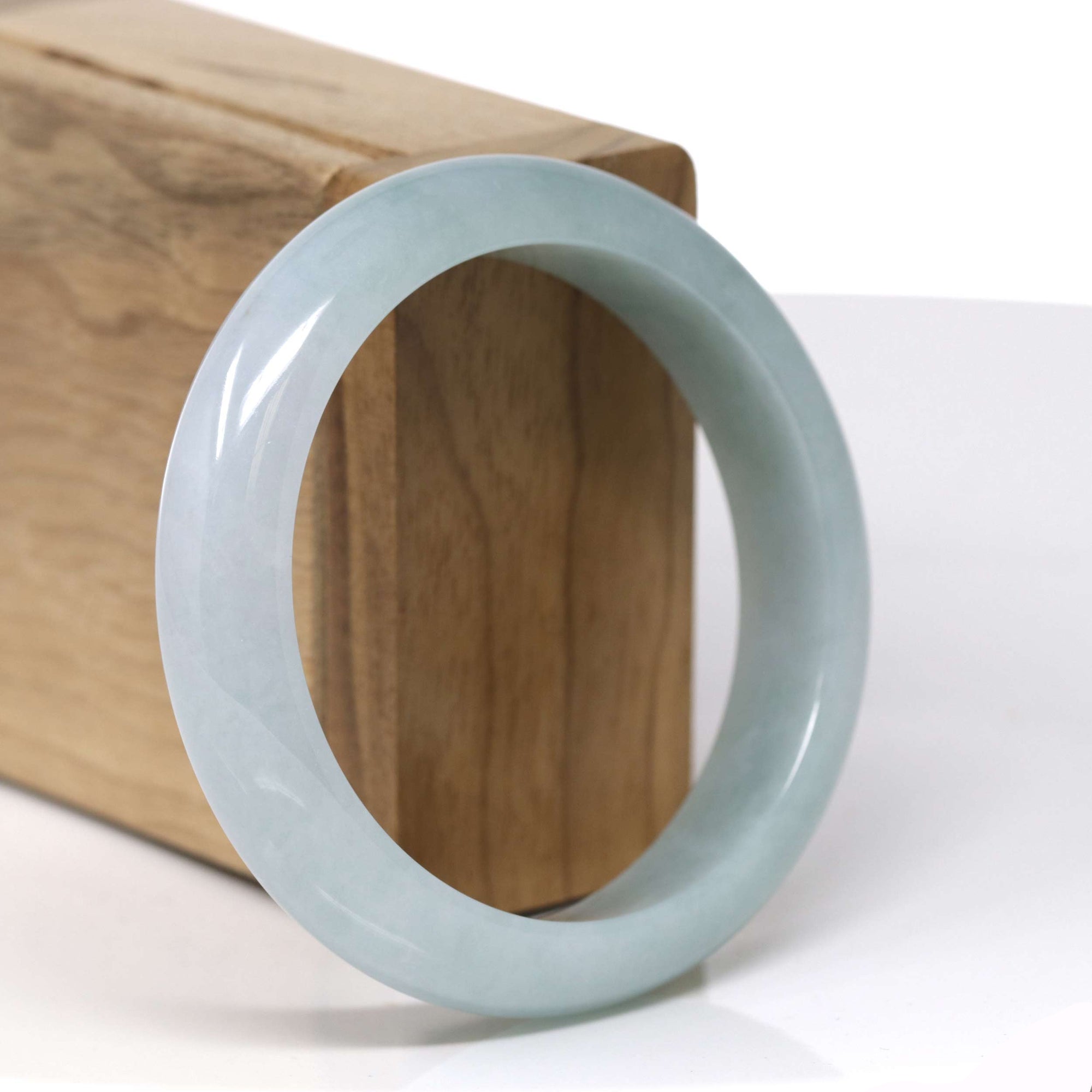 Baikalla Natural Light Blue-Green Jadeite Jade "Half Round" Bangle Bracelet (57mm) 