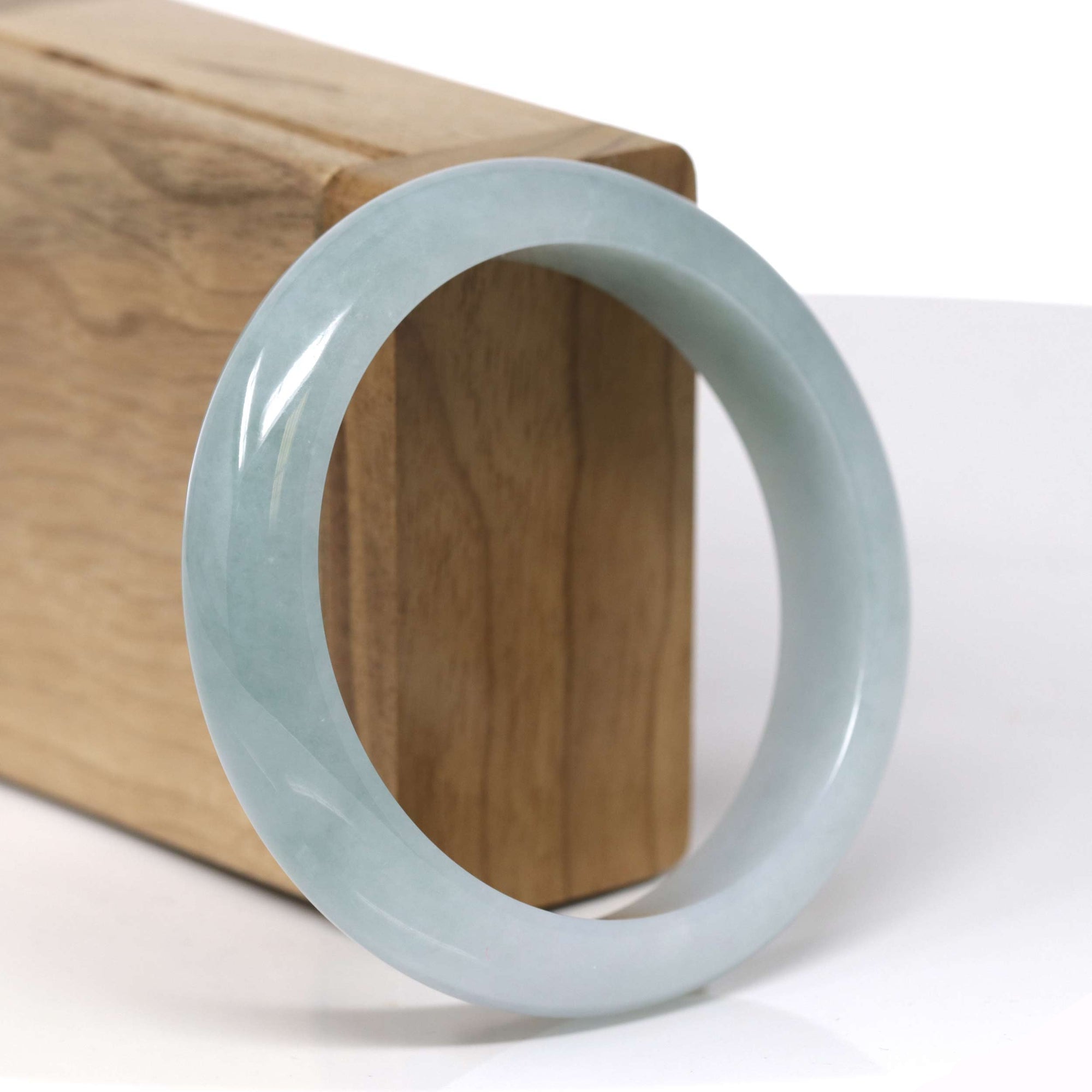Baikalla Natural Light Blue-Green Jadeite Jade "Half Round" Bangle Bracelet (57mm) 