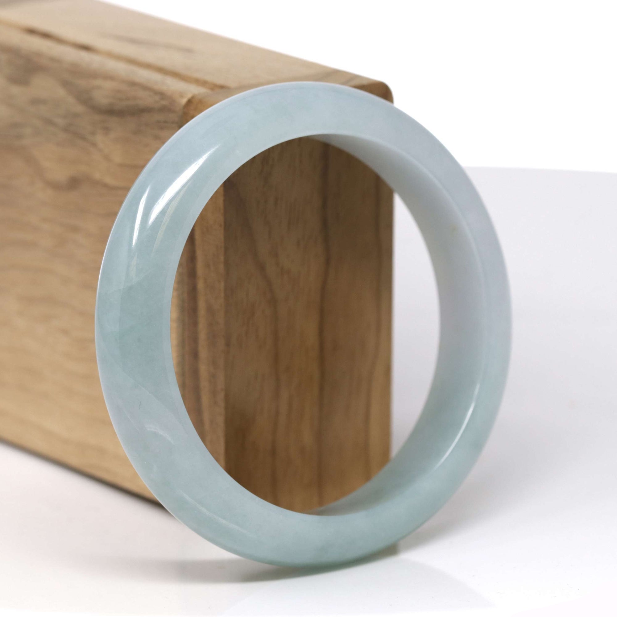Baikalla Natural Light Blue-Green Jadeite Jade "Half Round" Bangle Bracelet (57mm) 